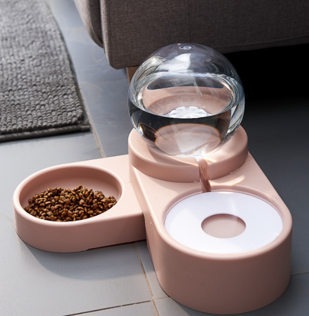 Fontaine à eau automatique et gamelle inox 2-en-1 pour chien et chat